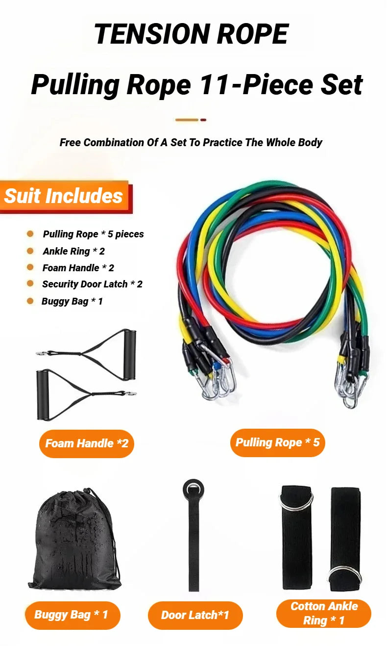 11pcs/Set Pull Rope Resistance Bands Fitness Equipment
