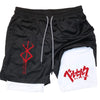 Anime Berserk Men’s 2-in-1 Performance Shorts – Compression Gym Workout Shorts with Pockets