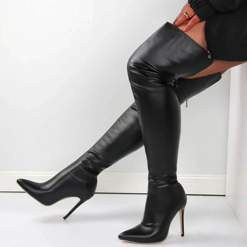 Women's Over-the-Knee High Heel Boots – 11cm Heels with Back Zipper, Sizes 40–46