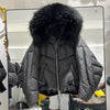 Women’s Short White Duck Down Jacket – Thick Warm Hooded Winter Coat with Fox Fur Collar