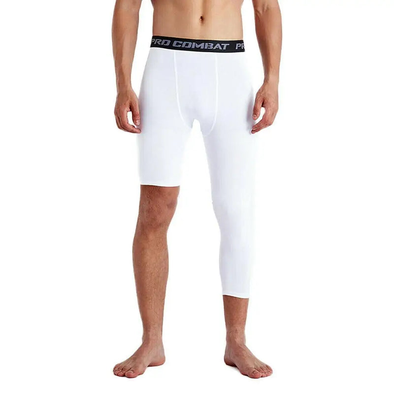 Men's One Leg Compression Leggings – Base Layer Cropped Sports Tights for Running & Basketball