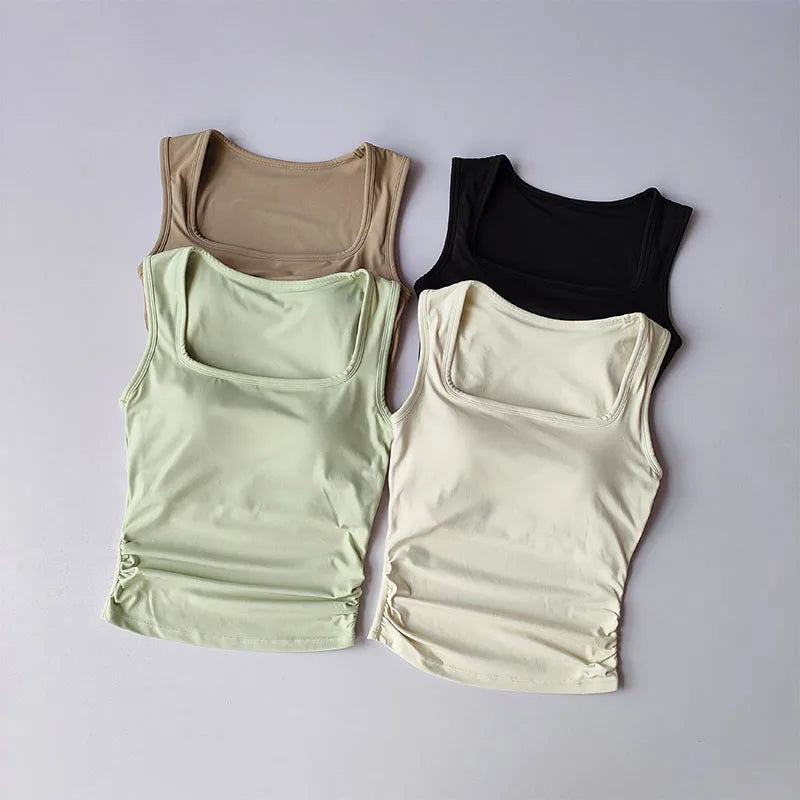 Women's Square Collar Fixed One-piece Sports Vest
