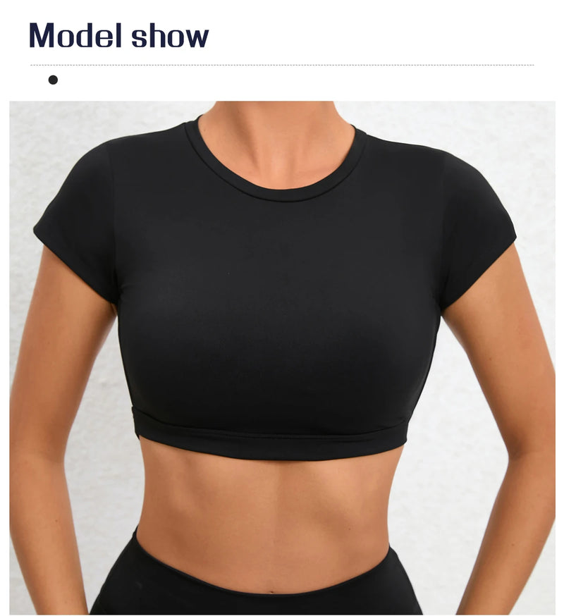 Women's Backless Muscle Back Sports Tee – Open Back Workout Yoga Training T-Shirt