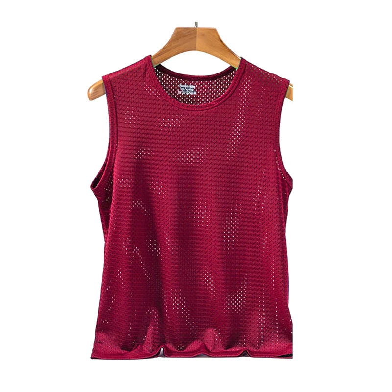 Men's Ice Silk Mesh Gym Stringer Tank Top – Transparent Bodybuilding Fitness Vest
