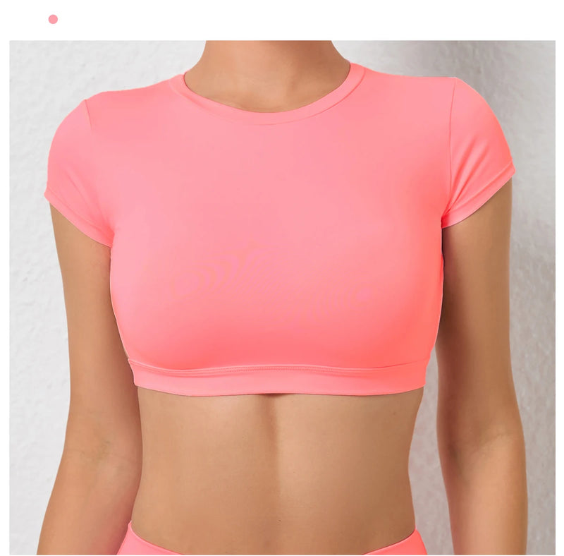 Women's Backless Muscle Back Sports Tee – Open Back Workout Yoga Training T-Shirt