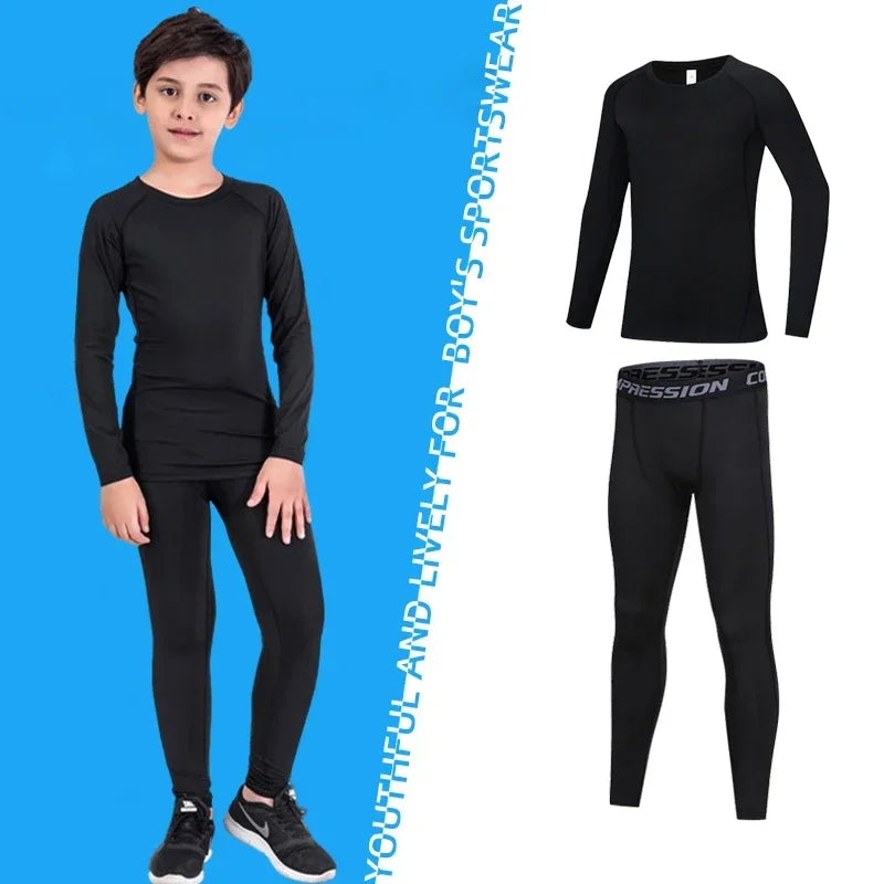 Kids Compression Sportswear Set – Warm Running & Basketball Base Layers for Boys