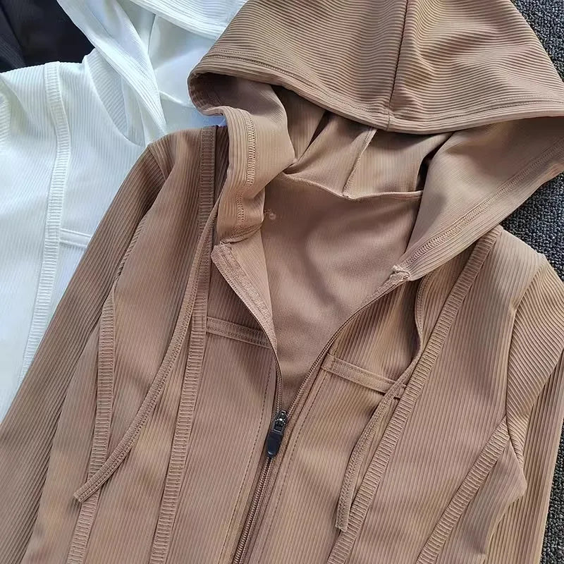 Women's Hooded Fitness Jacket – Quick-Dry Long Sleeve Sports Cardigan