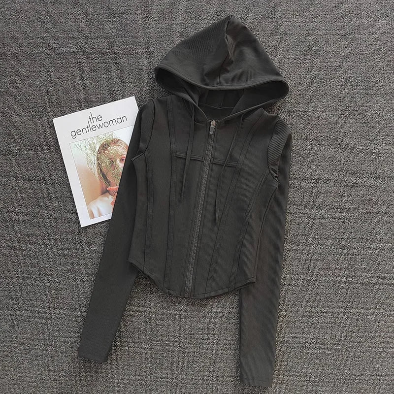 Women's Hooded Fitness Jacket – Quick-Dry Long Sleeve Sports Cardigan