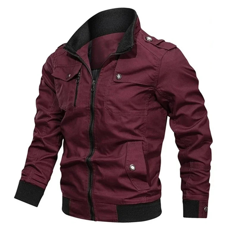 Men’s Vintage Pilot Bomber Jacket – Cotton Cargo Work Coat with Zipper Pockets
