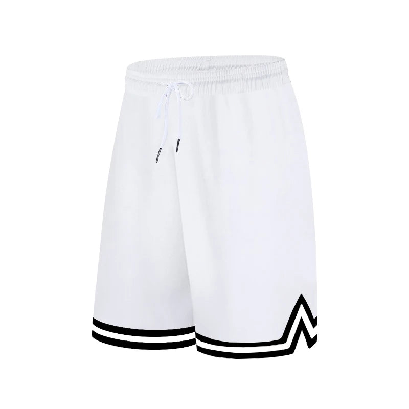Men’s Knee-Length Basketball Shorts – Striped Mesh Athletic Training Shorts