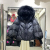 Women’s Winter Goose Down Jacket – Thick Warm Coat with Knitted Sleeves, Mink Fur Collar & Hood