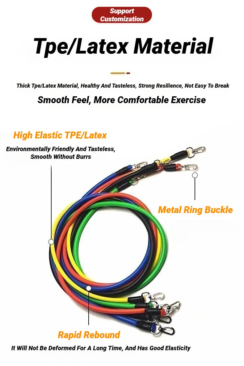 11pcs/Set Pull Rope Resistance Bands Fitness Equipment