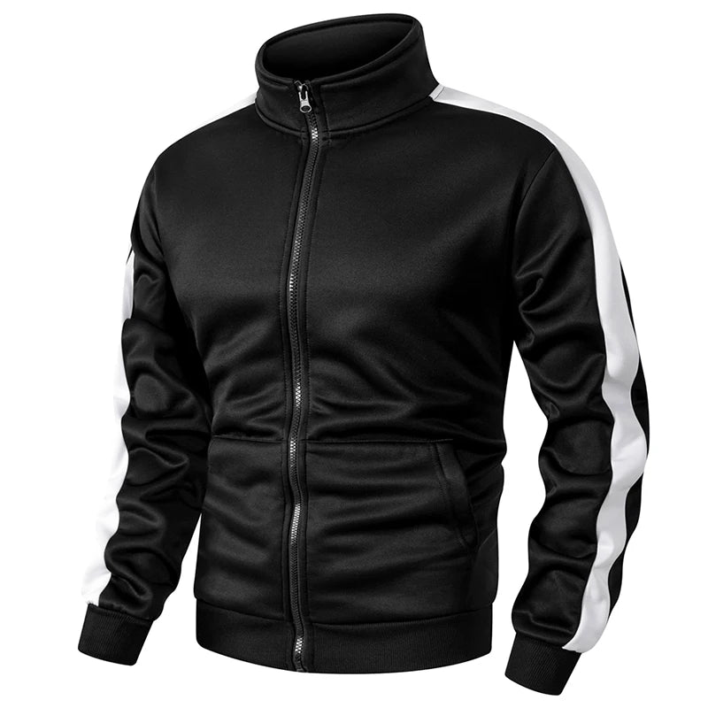 Men's Fleece-Lined Colorblock Jacket – Warm Zip-Up Sport Coat with Kangaroo Pocket