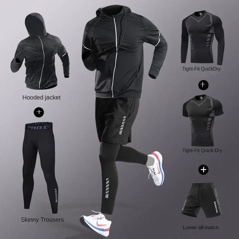 Men’s Quick-Dry Ice Fiber Sportswear Set – 3–7 Piece Running Tracksuit for Gym, Cycling & Training
