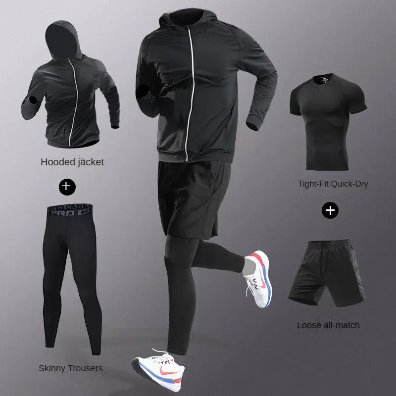Men’s Quick-Dry Ice Fiber Sportswear Set – 3–7 Piece Running Tracksuit for Gym, Cycling & Training