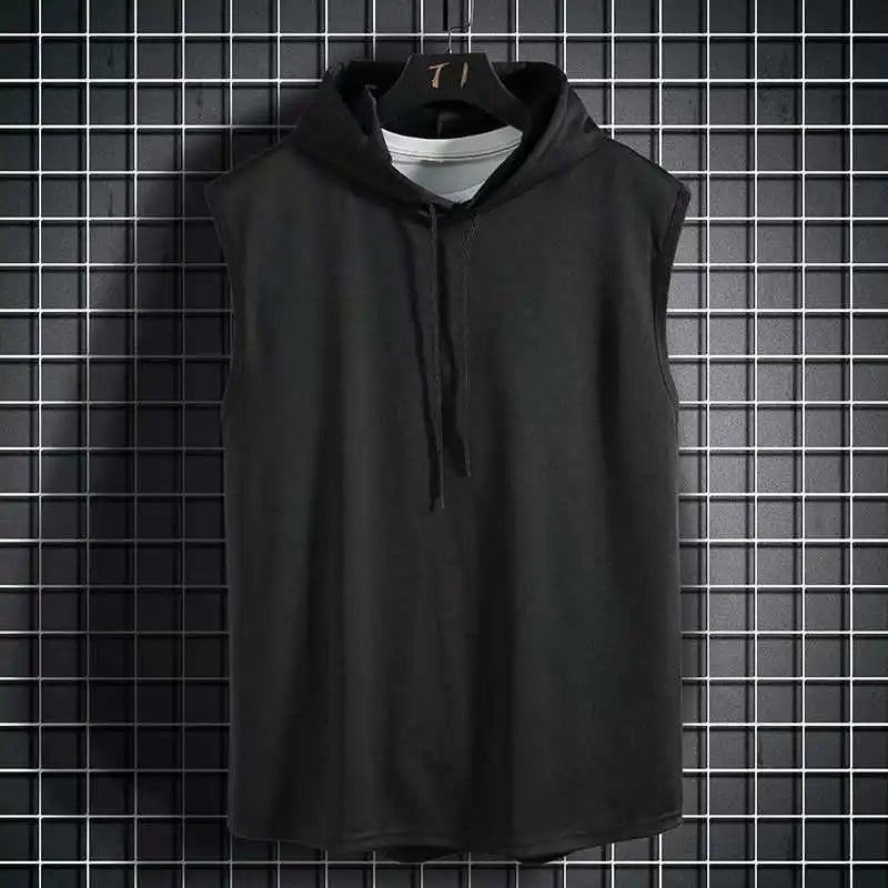 Men’s Lace-Up Hooded Sleeveless Vest – Hip-Hop Sports Tank Top