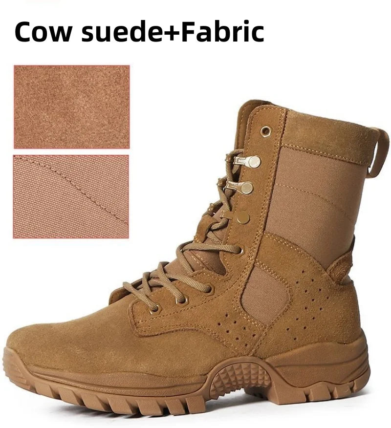 Men's Cowhide Leather Hiking Boots – Waterproof Outdoor Shoes with Side Zipper & Lace-Up Design