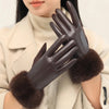 Women's PU Leather Winter Gloves – Faux Fur Trim with Thermal Lining