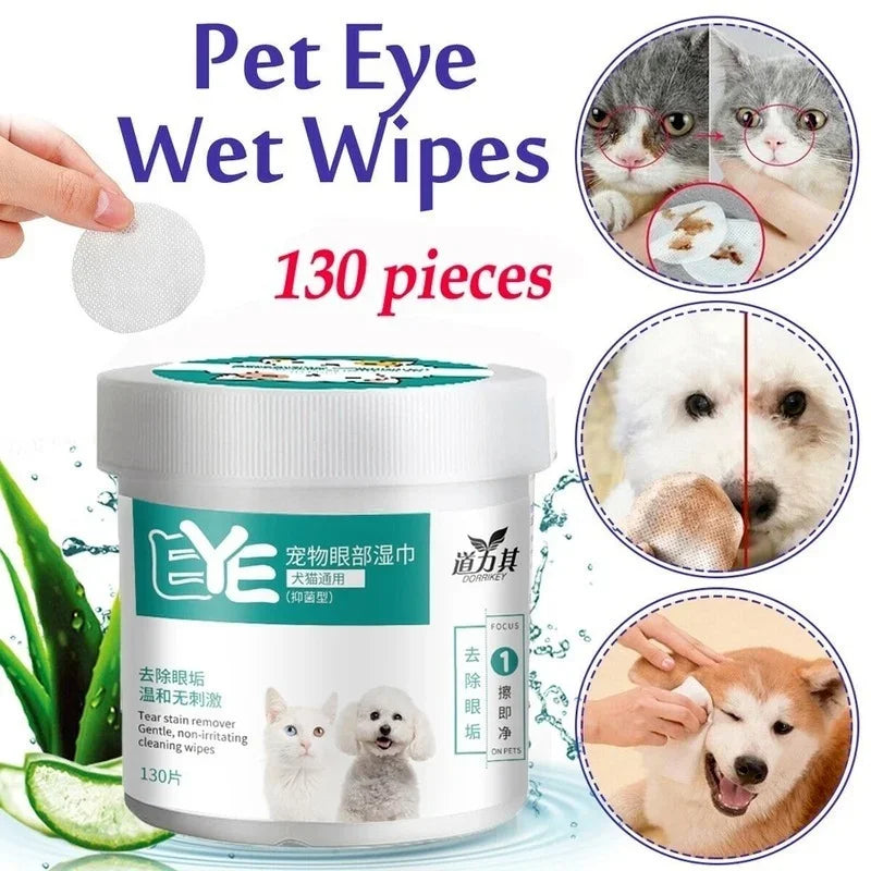 130PCS Pet Eye Wipes for Dogs & Cats – Gentle Tear Stain Cleaning Pads
