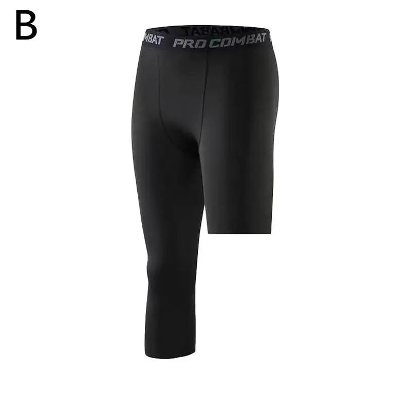Men's One Leg Compression Leggings – Base Layer Cropped Sports Tights for Running & Basketball