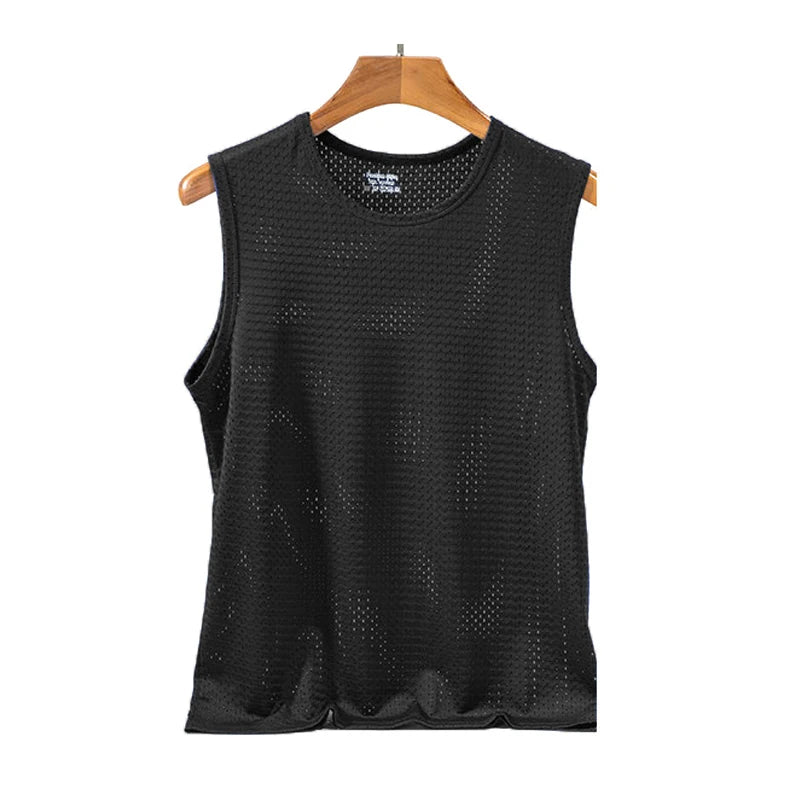 Men's Ice Silk Mesh Gym Stringer Tank Top – Transparent Bodybuilding Fitness Vest