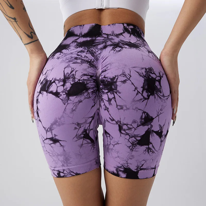 Seamless Tie Dye Push Up Yoga Shorts for Women: