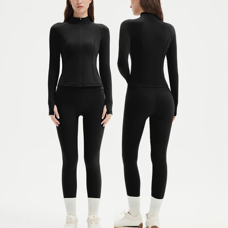Women’s Zipper Sports Jacket & High-Waist Leggings Set