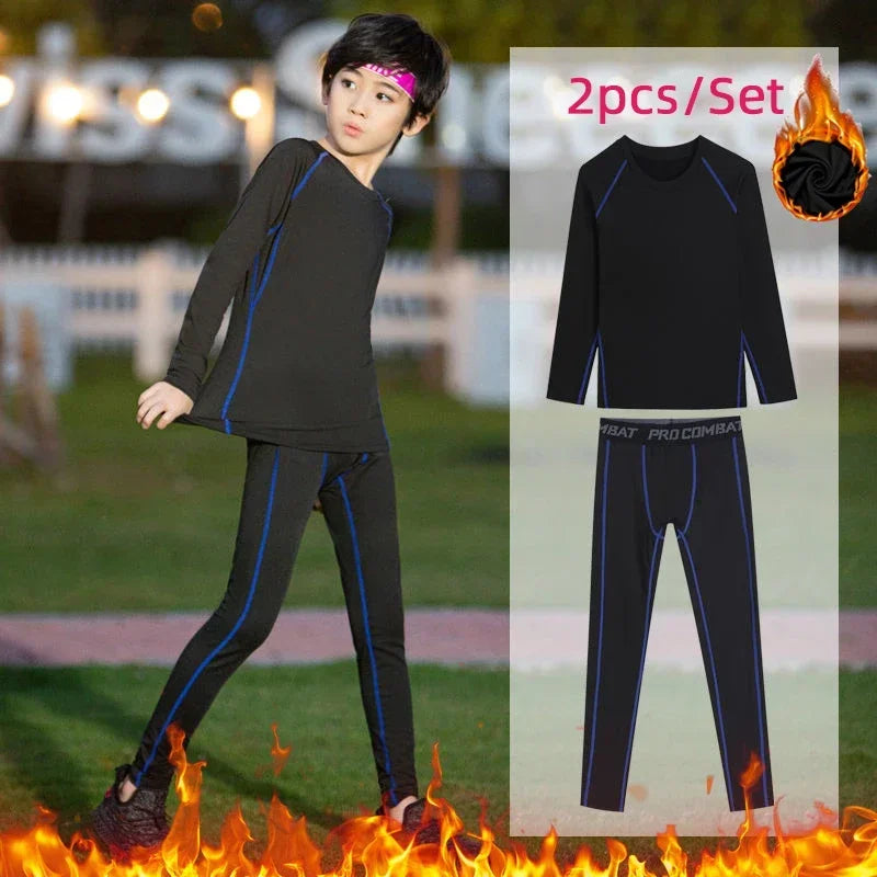 Kids Compression Sportswear Set – Warm Running & Basketball Base Layers for Boys