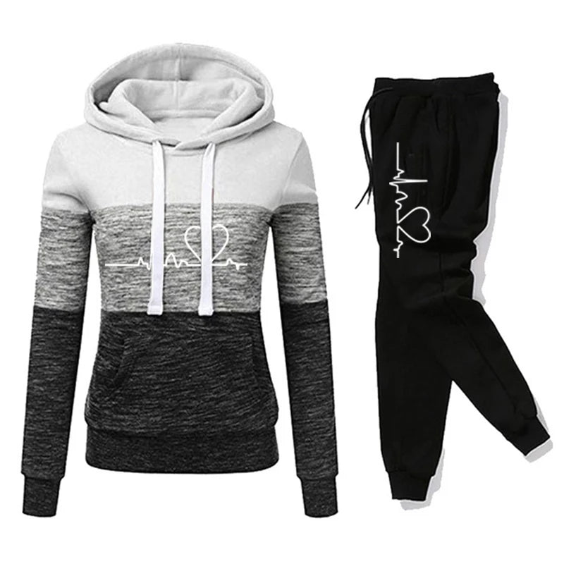 Women’s Printed Color Block Hoodie & Sweatpants Set