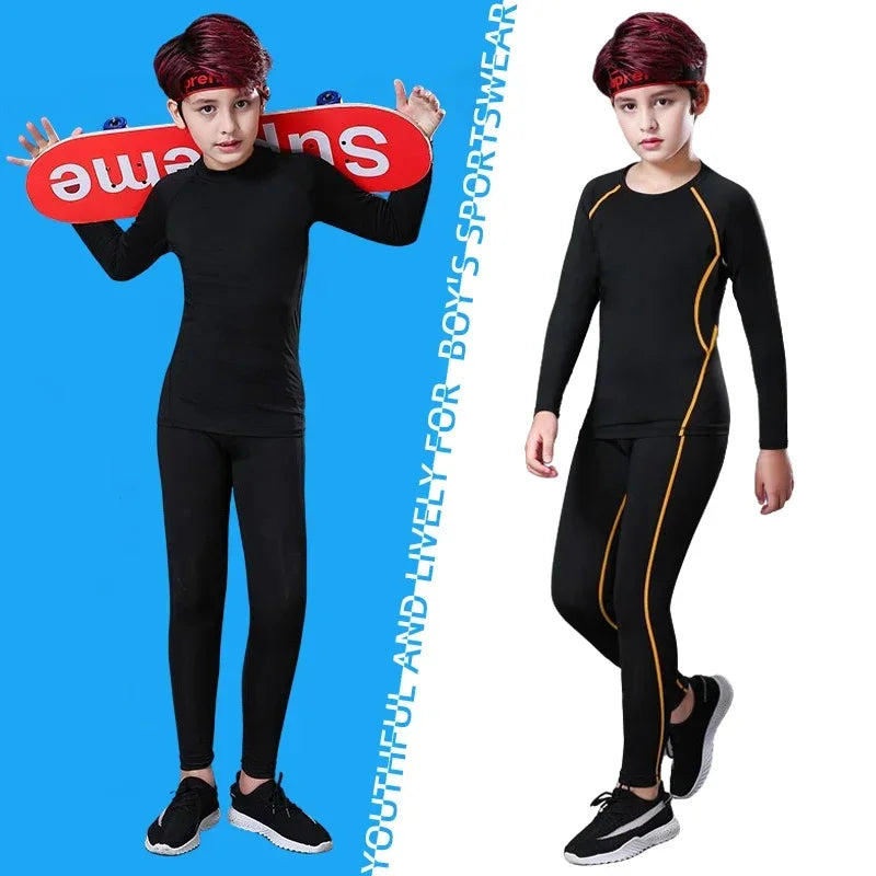 Kids Compression Sportswear Set – Warm Running & Basketball Base Layers for Boys