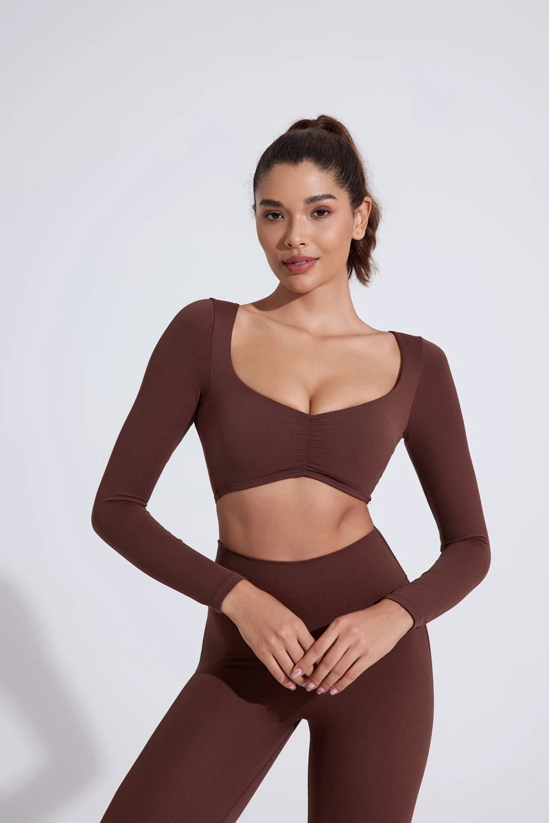 QINACTIVE Women’s Long Sleeve Yoga Crop Top