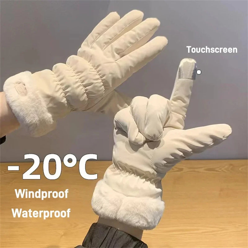 Women's Winter Ski Gloves – Thick Fleece-Lined Waterproof Touchscreen Gloves