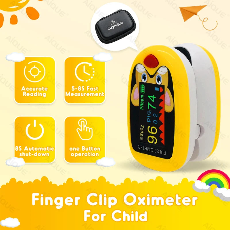 AiQUE Pediatrics Finger Pulse Oximeter – Child & Baby Blood Oxygen & Heart Rate Monitor (0.5–12 Years)
