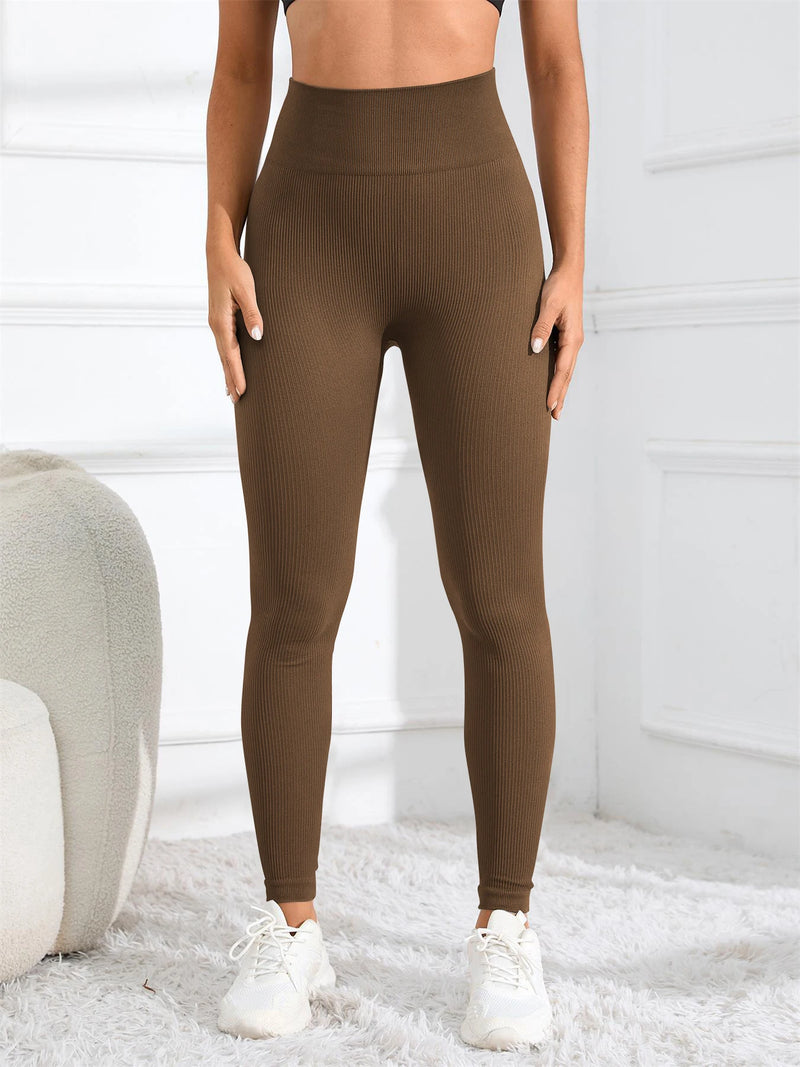 High-Waisted Seamless Ribbed Yoga Leggings – Women’s Fitness & Casual Wear