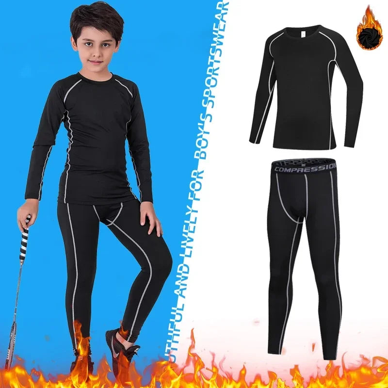 Kids Compression Sportswear Set – Warm Running & Basketball Base Layers for Boys