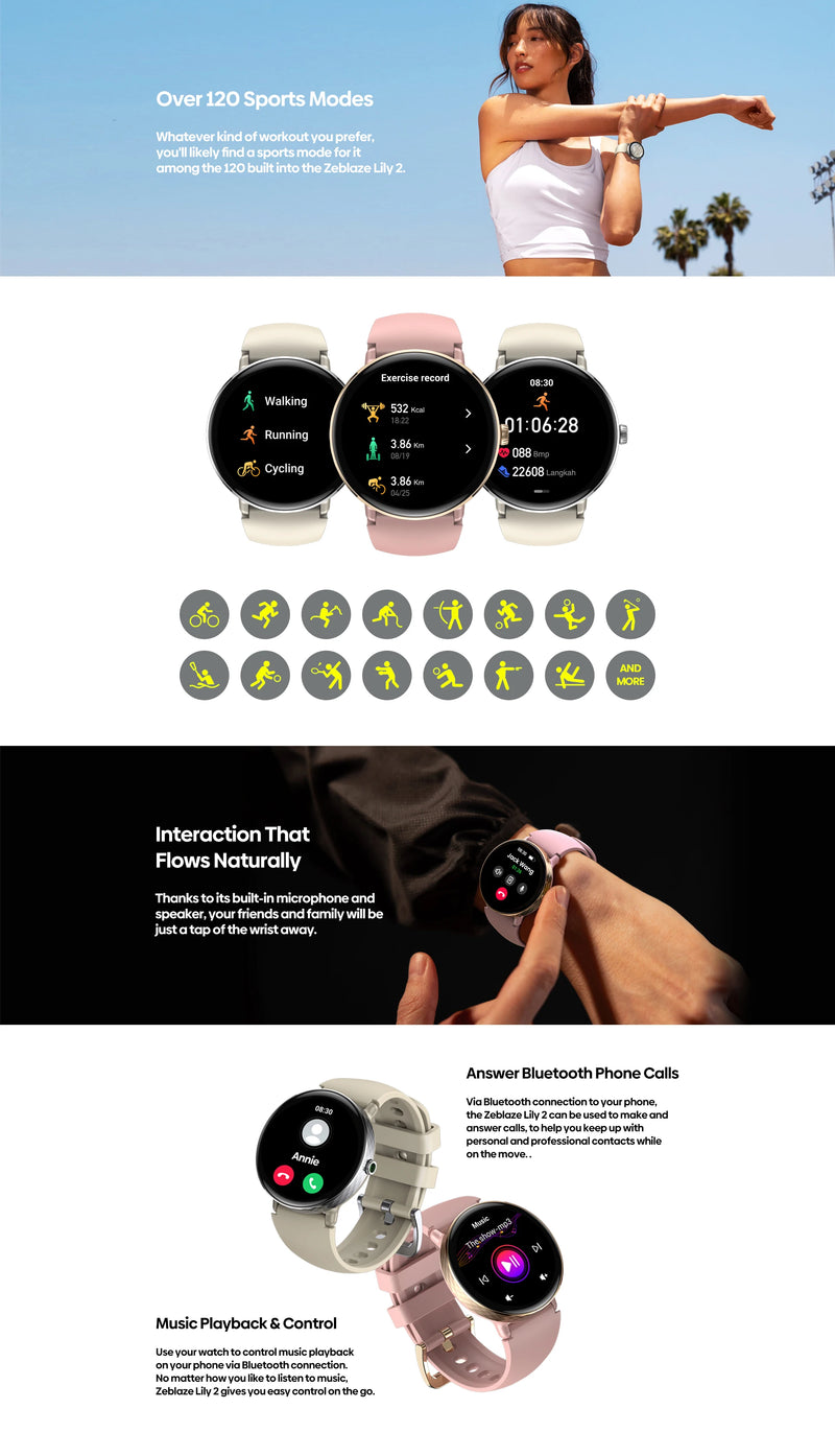 NEW 2025 Zeblaze Lily 2 Voice Calling Female Smartwatch