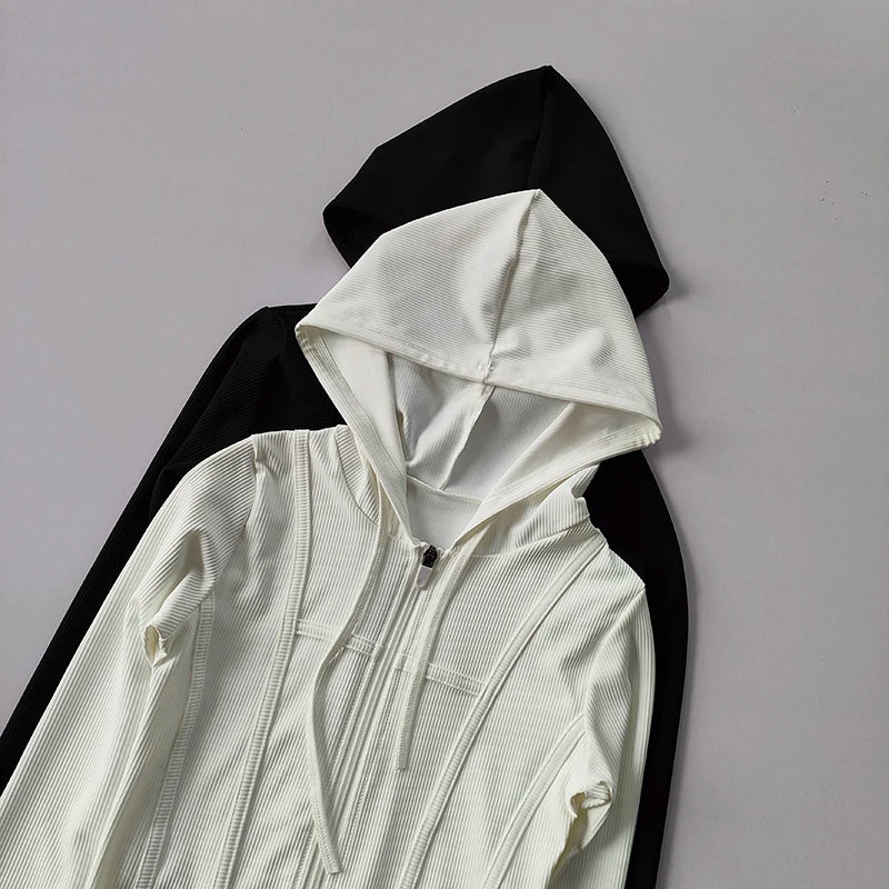 Women's Hooded Fitness Jacket – Quick-Dry Long Sleeve Sports Cardigan