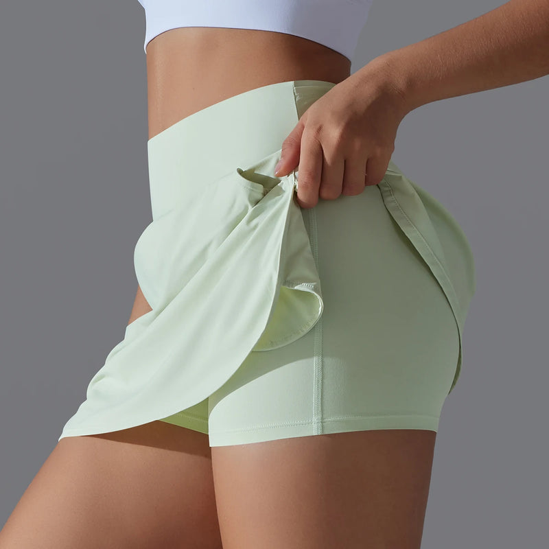 Outdoor Sports High Waist Yoga Tennis Skirt – Breathable Athletic Fitness Skort for Women