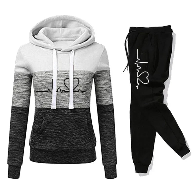 Women’s Printed Color Block Hoodie & Sweatpants Set