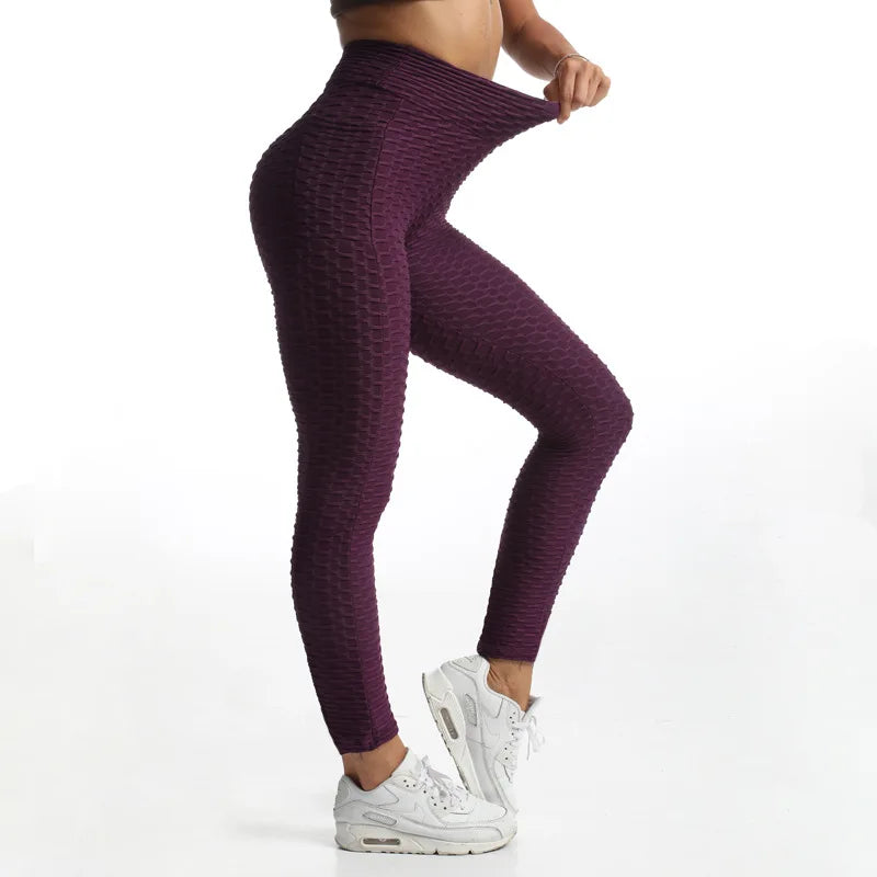 Women’s High Waist Pocket Bubble Leggings – Hip Lift Gym Fitness Pants